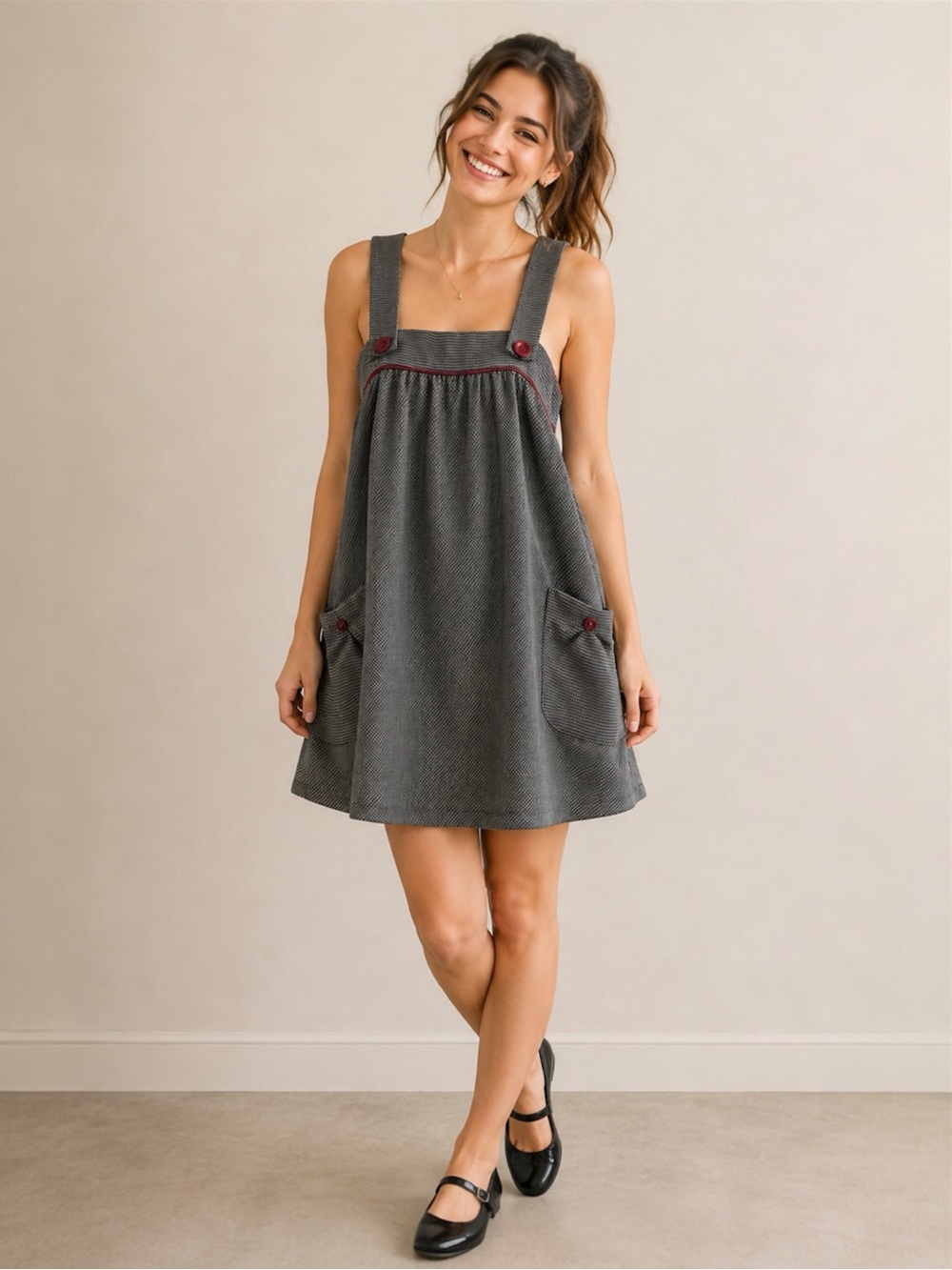 Beiza Houndstooth Jumper Dress, Y2K Milkmaid Babydoll Pinafore, sz L (Fits S–L)